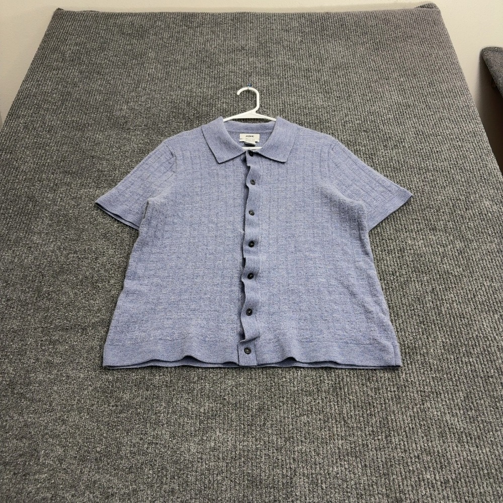 Jason Wu Knit Shirt Womens XL Blue Merino Wool Button Down Short Sleeve Casual